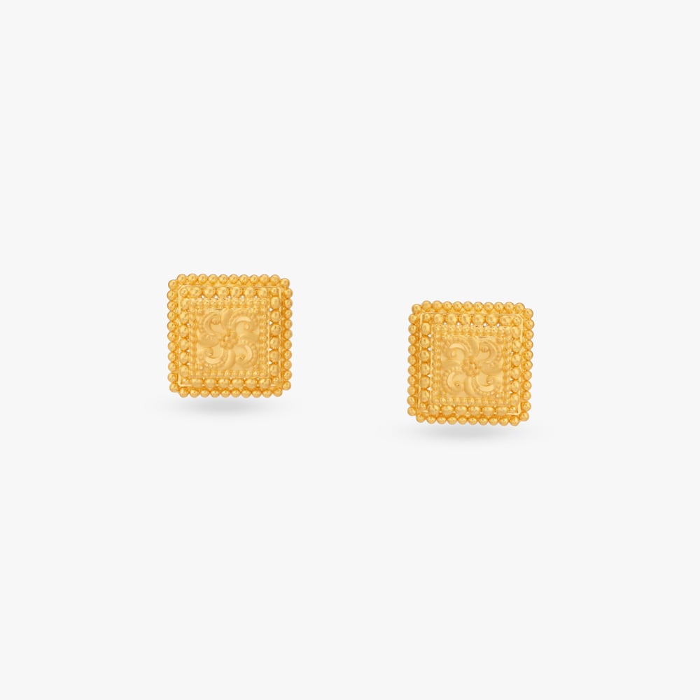 Square Emblem Gold Stud Earrings
Square Emblem Gold Stud Earrings