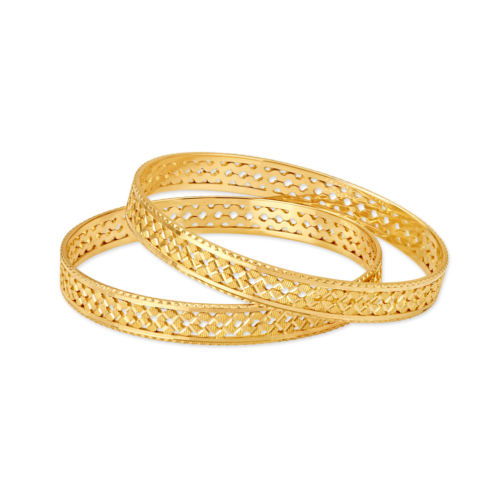 Beautiful Yellow Gold Triangular Trellis Bangles
Beautiful Yellow Gold Triangular Trellis Bangles