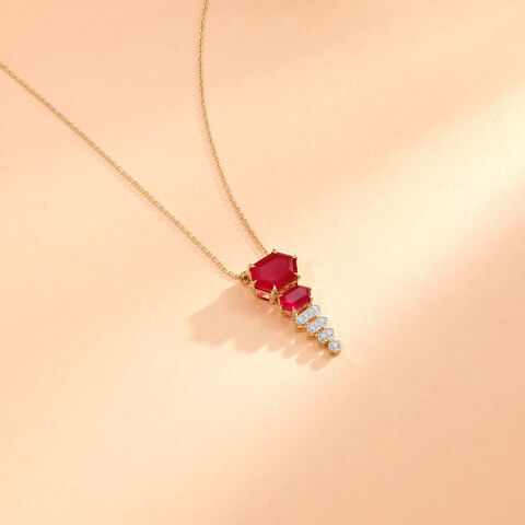 Dramatic Red Lariat Gold Necklace