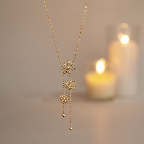 Radiant Floral Gold Lariat Necklace