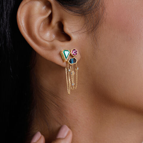 Harmonious Cascading Onyx Topaz and Garnet Drop Earrings
