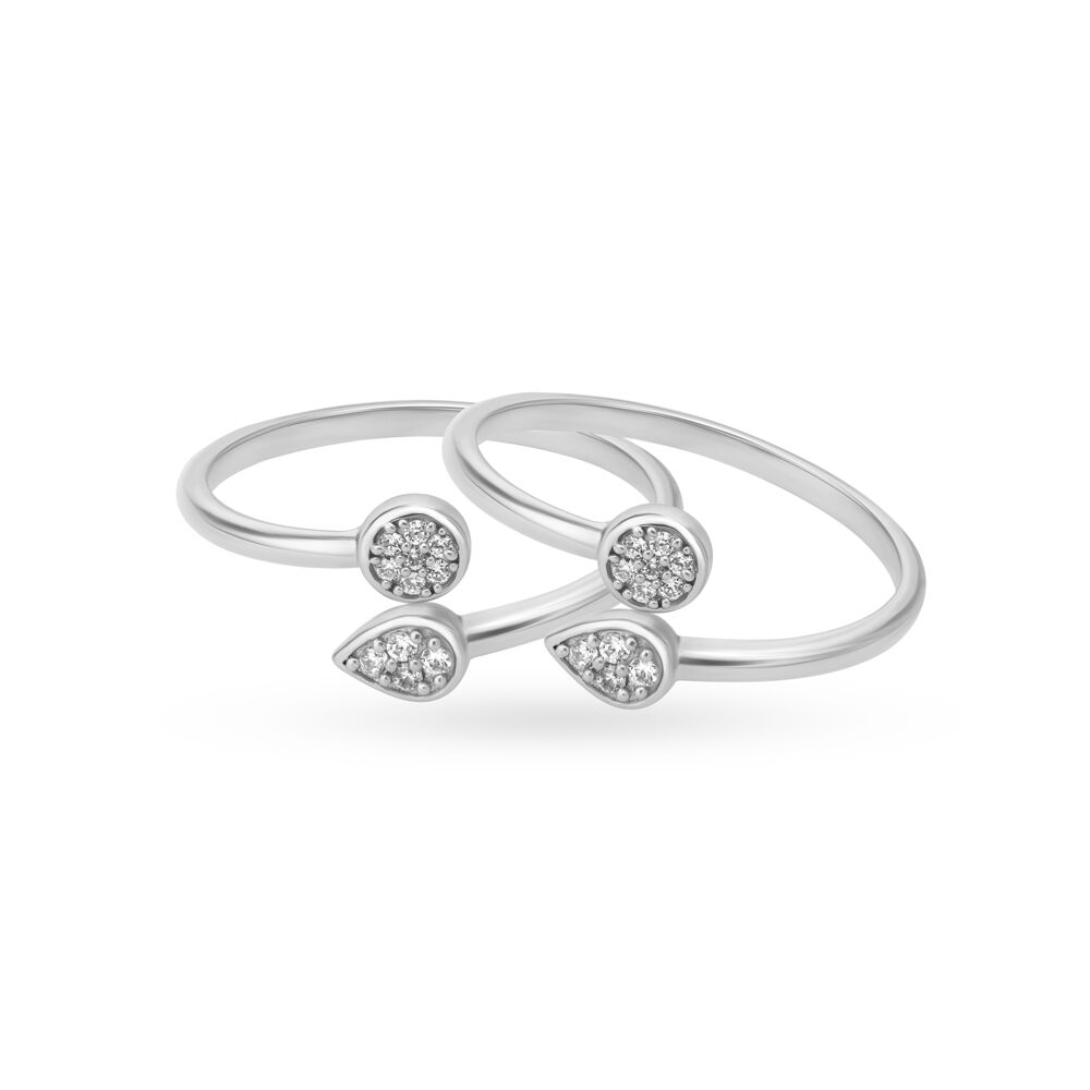 Solitaire Couple Ring Set with Cubic Zirconia and Crystal