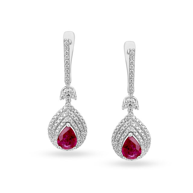 Magnificent Ruby and Diamond Bali Hoop Earrings in White Gold,,hi-res image number null