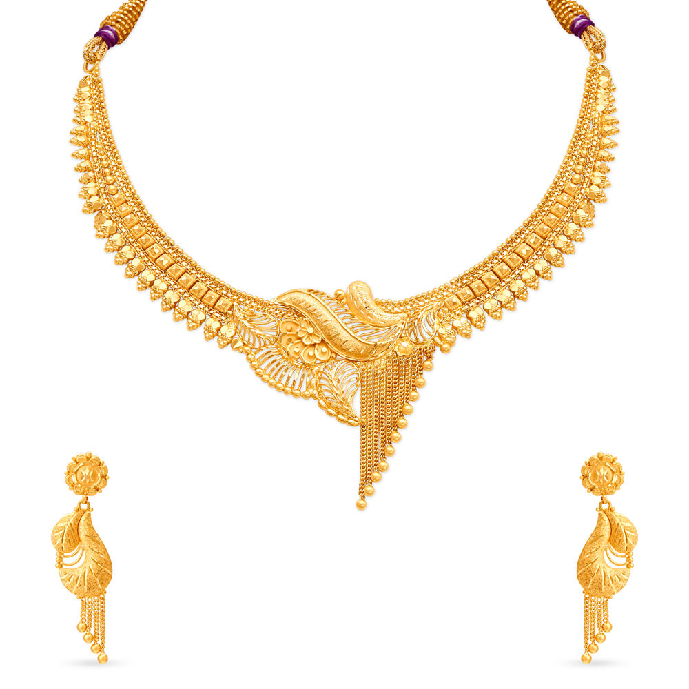 Gold necklace peacock design online