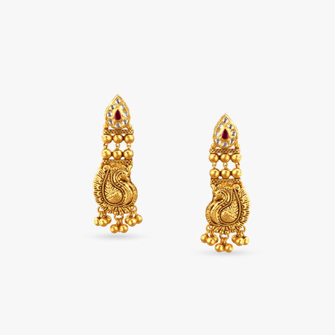Peacock Grace Gold Drop Earrings