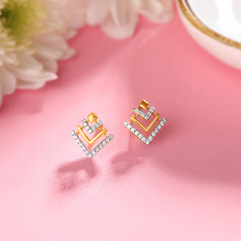 Sleek Chevron Diamond Stud Earrings