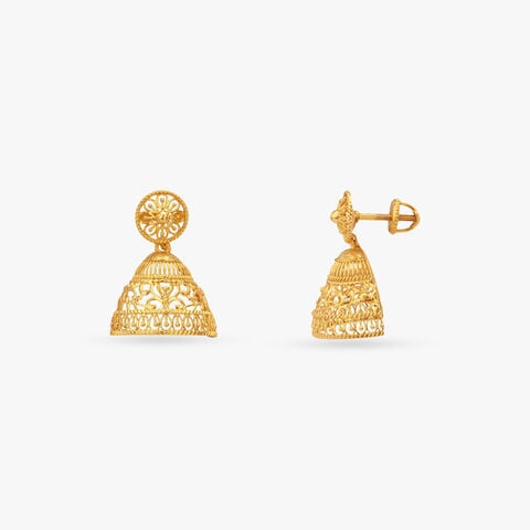 Filigree Bloom Gold Jhumka Earrings