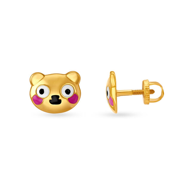 Pretty Teddy Emoji Gold Stud Earrings for Kids,,hi-res image number null