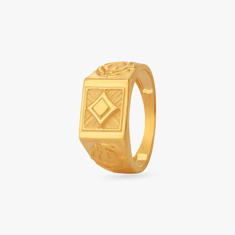 Geometric Crest Gold Ring for Men