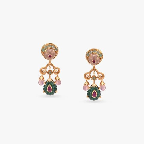 Carved Rhythm Gold Drop Earrings