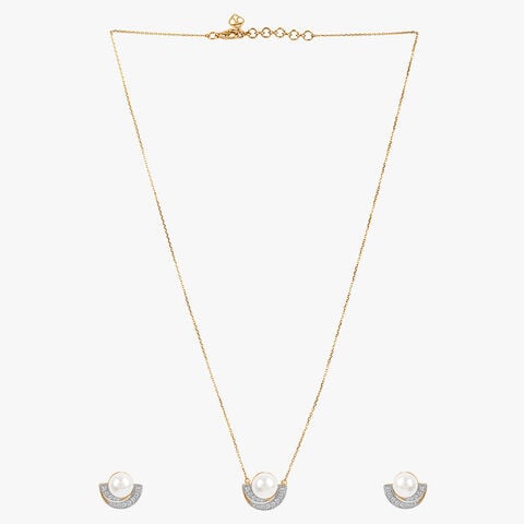 Mooncrest Pearl Diamond Pendant with Chain and Earrings Set