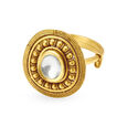 Opulent 22 Karat Yellow Gold Textured Oval Kundan Finger Ring,,hi-res image number null
