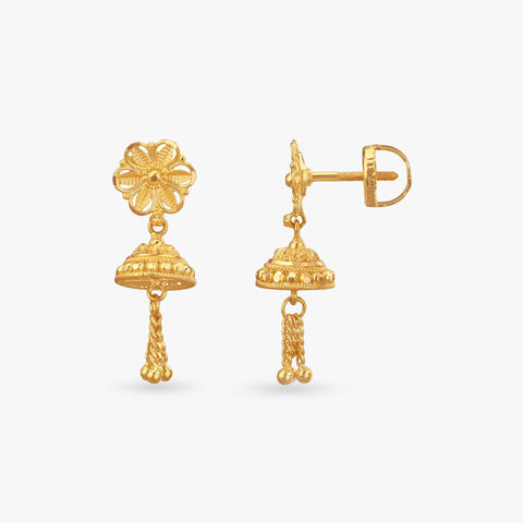 Petal Tassel Gold Jhumka Earrings