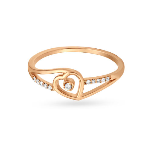 Charming Rose Gold And Diamond Heart Finger Ring