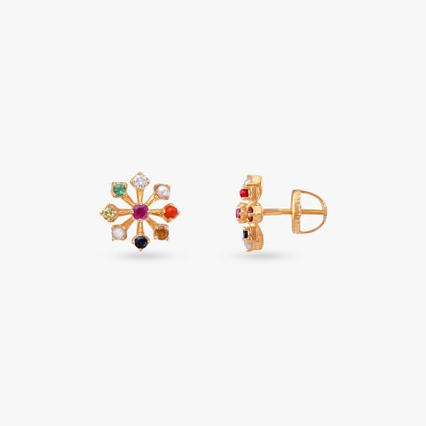 Stellar Navaratna Diamond Stud Earrings