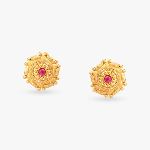 Floral Symphony Gold Stud Earrings