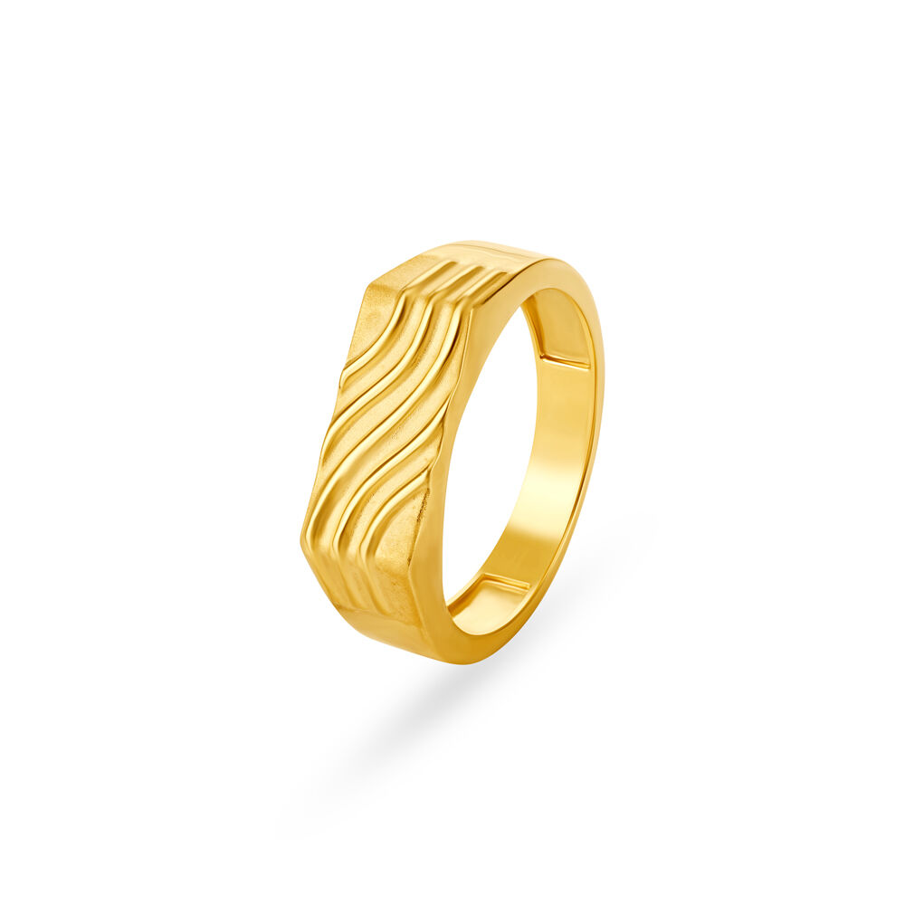 24K Yellow Gold Large Diamond Cut Mens Nugget Ring | 24k Mens Ring