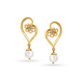 Heart Motif Pearl Gold Drop Earrings,,hi-res image number null