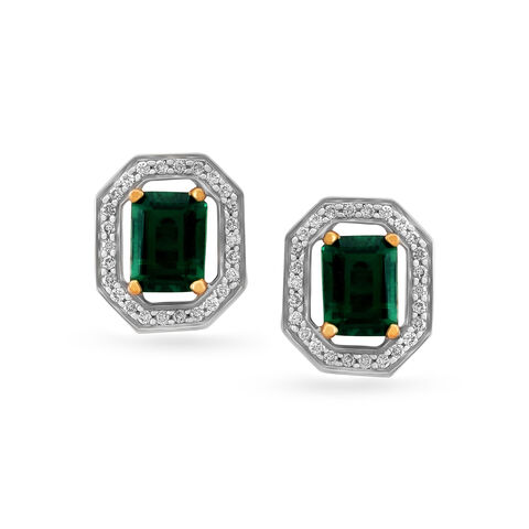 Geometric Diamond and Gold Stud Earrings