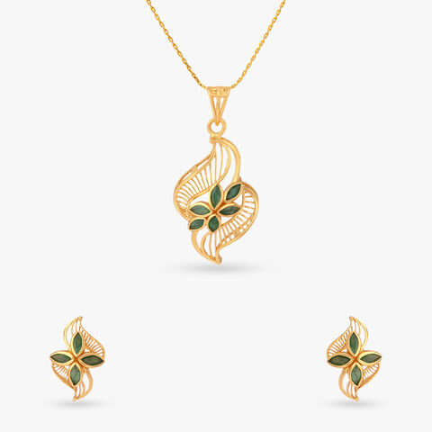 Verdant Bloom Gold Pendant and Earrings Set
