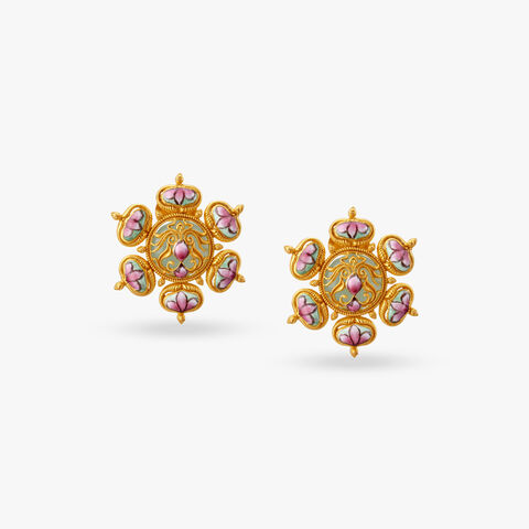 Floral Heritage Gold and Stone Stud Earrings