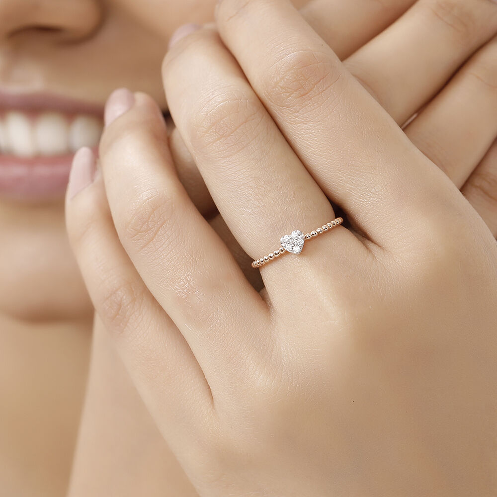 14 KT Rose Gold Heart Shaped Diamond Ring
