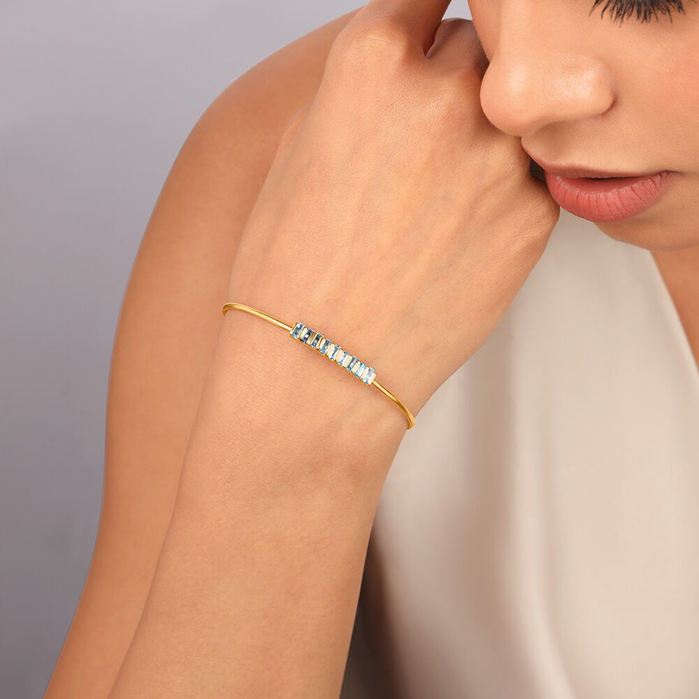 14 KT Yellow Gold Blue Topaz Serenity Bangle