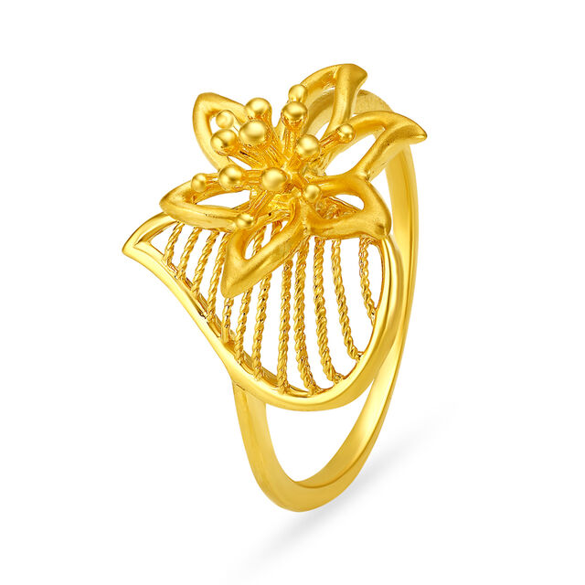 Dazzling Yellow Gold Flower Finger Ring,,hi-res image number null