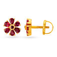Adorable 18 Karat Gold And Ruby Flower Stud Earrings,,hi-res image number null