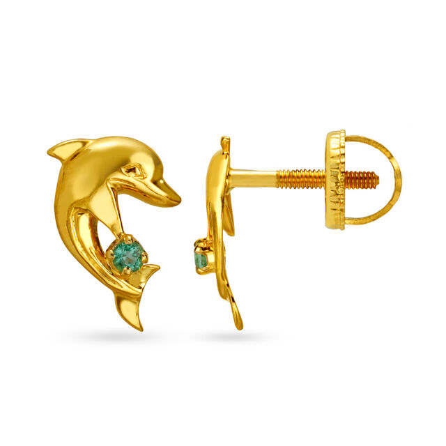 Dreamy 18 Karat Dolphin-Shaped Emerald Stud Earrings
