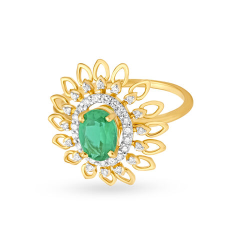 Chic Floral Diamond Encrusted Gold Finger Ring