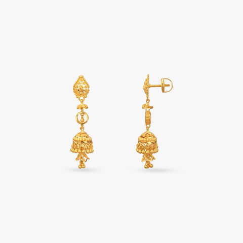 Layered Beads Gold Jhumka Earrings