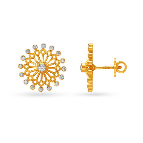 Exemplary Sun Motif Gold Stud Earrings