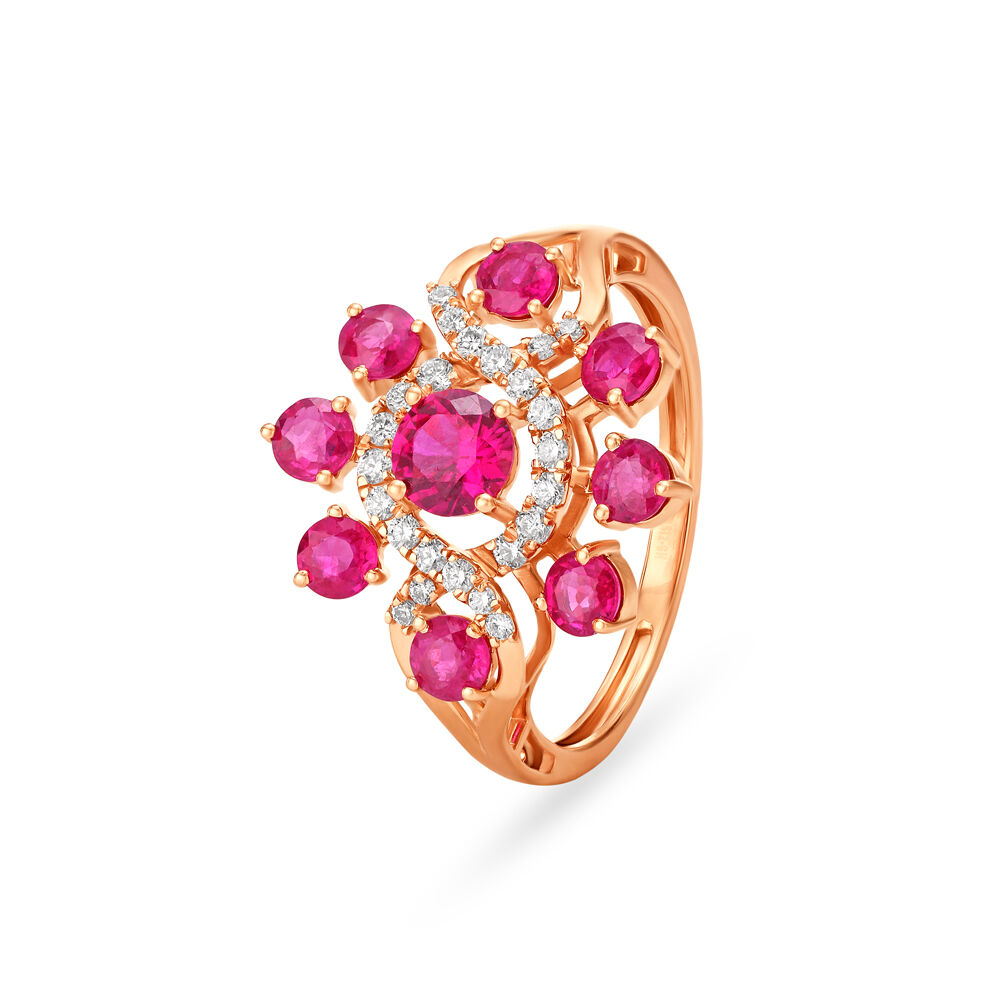 Scintillating Floral Ruby Studded Diamond Ring