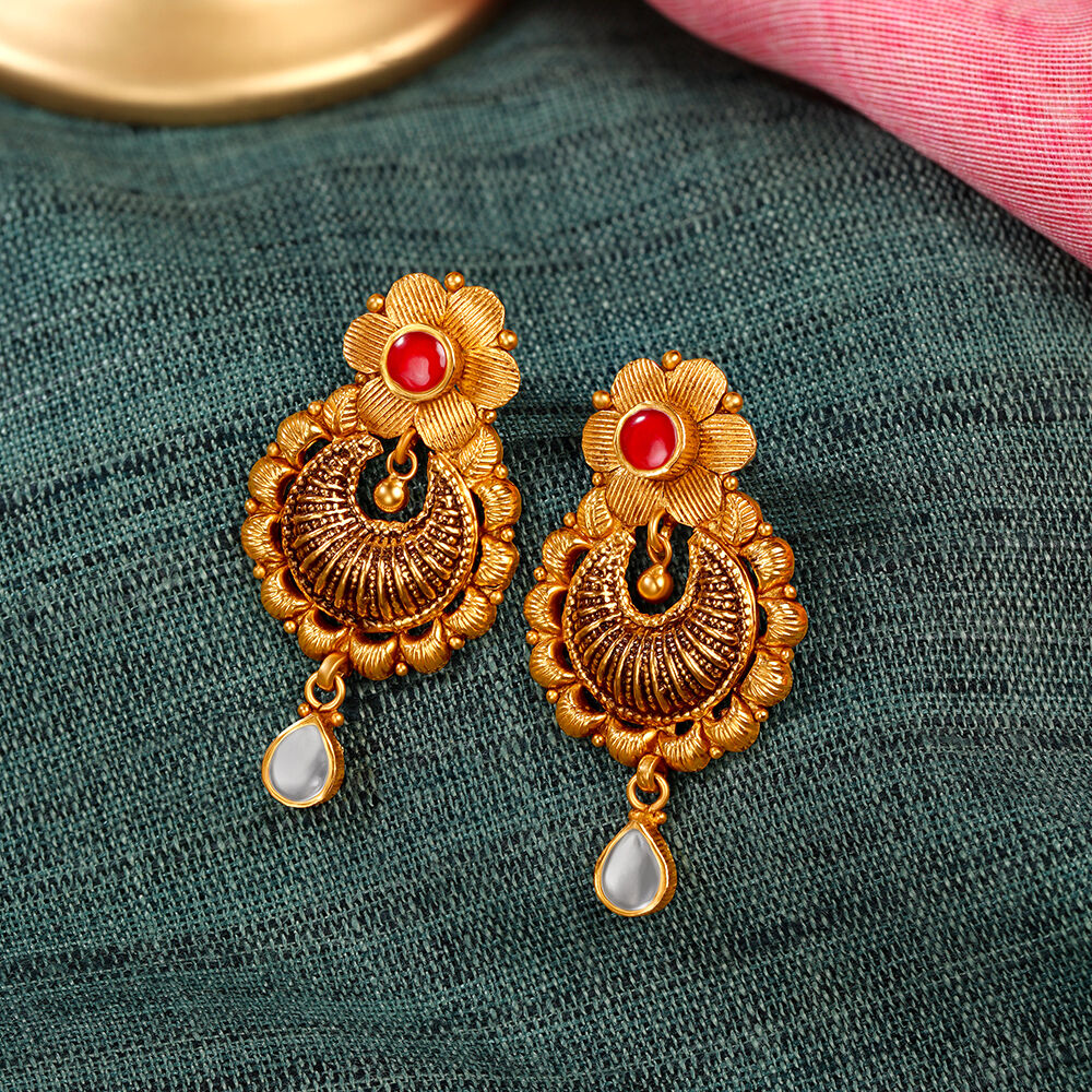 Magenta & Green Kundan Circular Drop Earrings