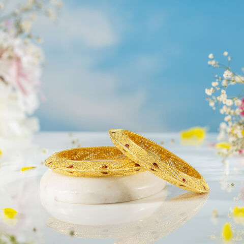 Timeless Floral Motif Gold Bangle