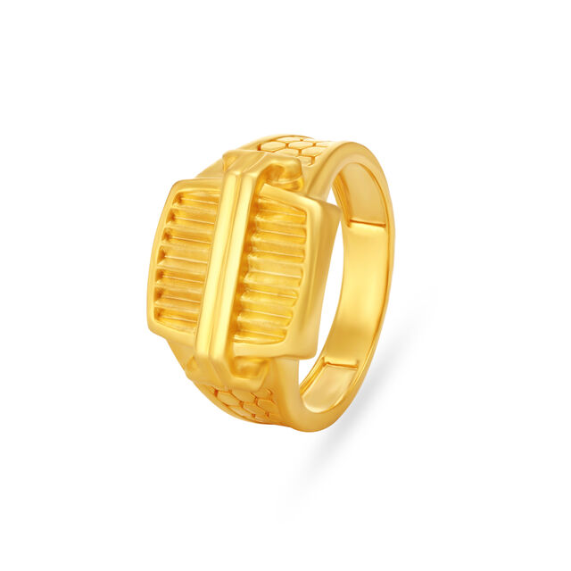 Line Carved Pattern Gold Finger Ring For Men,,hi-res image number null