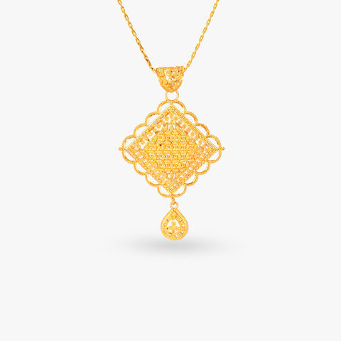 Intriguing Gold Pendant and Earrings Set
