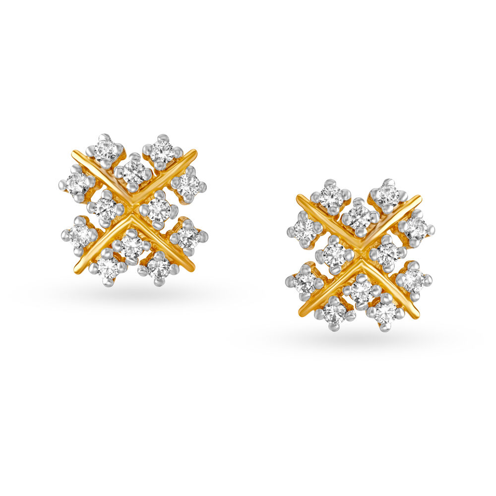 Cross Shape Gold Stud Earrings for Kids