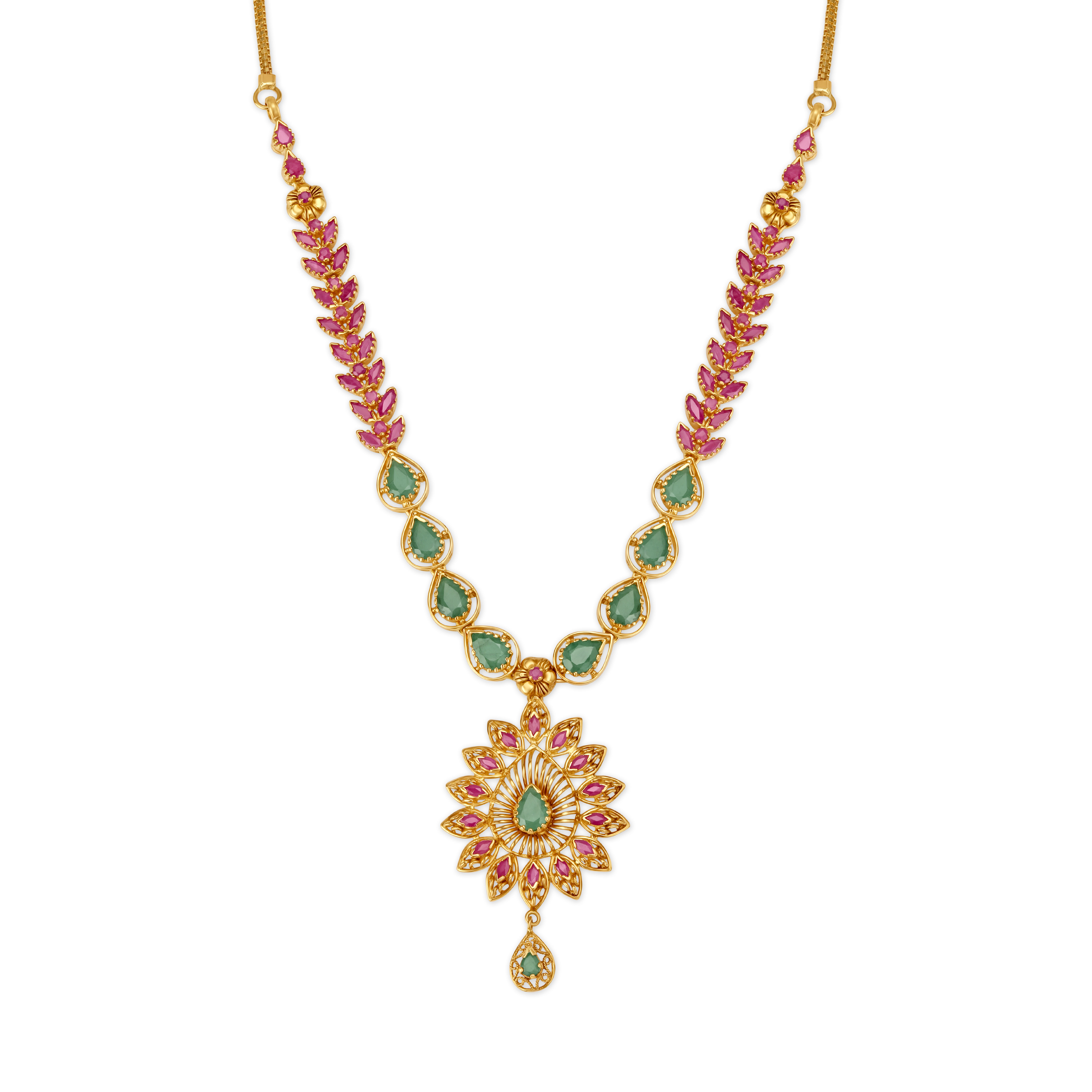 Palatial Emerald And Ruby Gold Necklace