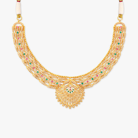 Feather Fan Gold Necklace Set