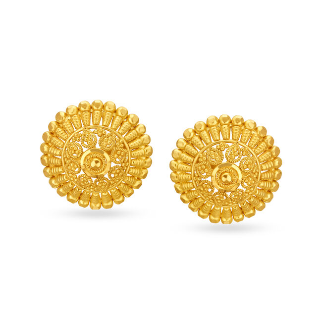 Elaborate Round Stud Gold Stud Earrings,,hi-res image number null