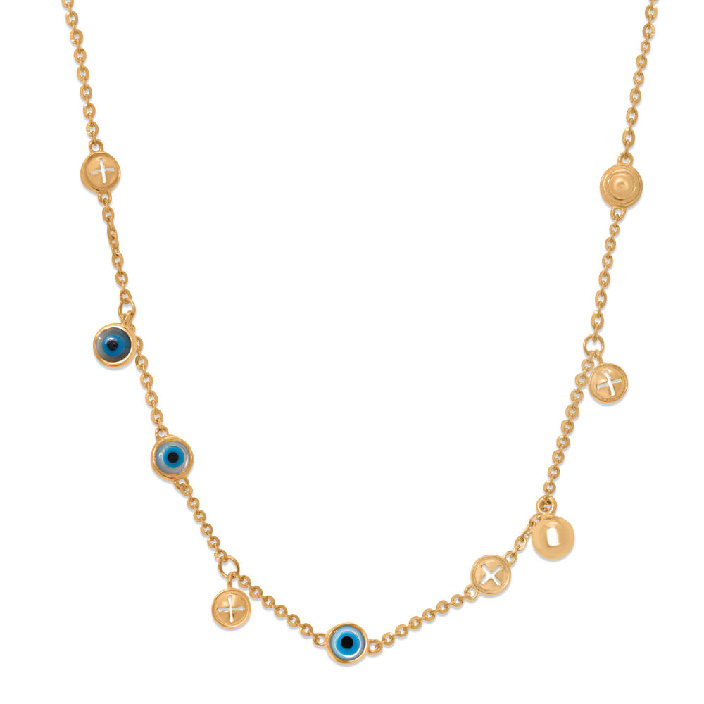18KT Yellow Gold Evil Eye Mamma Mia Necklace