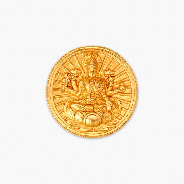 Goddess Lakshmi with Lotus Motif 22 Karat Gold Coin,,hi-res image number null