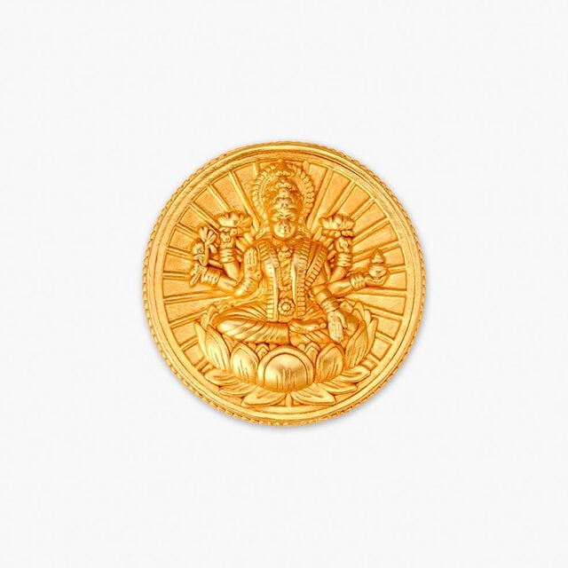 Goddess Lakshmi with Lotus Motif 22 Karat Gold Coin,,hi-res image number null