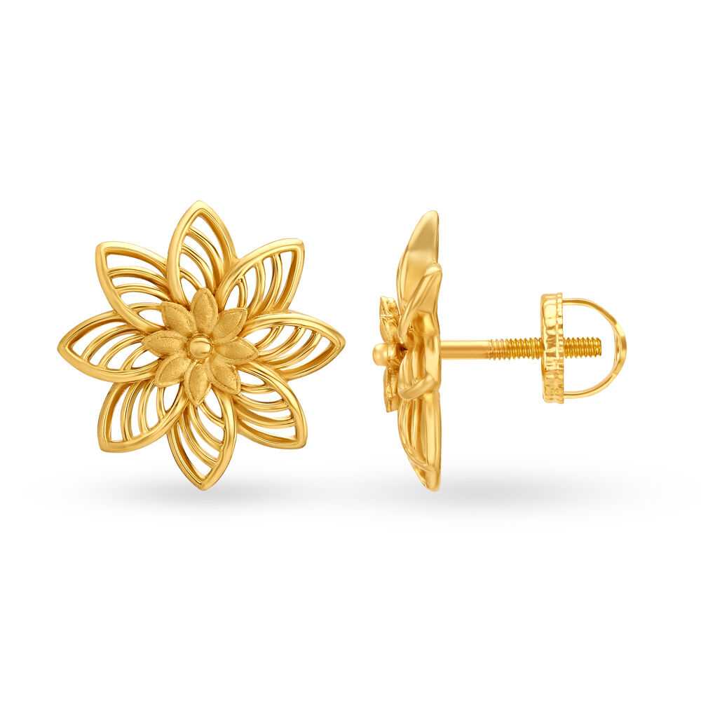 Graceful Floral Gold Stud Earrings