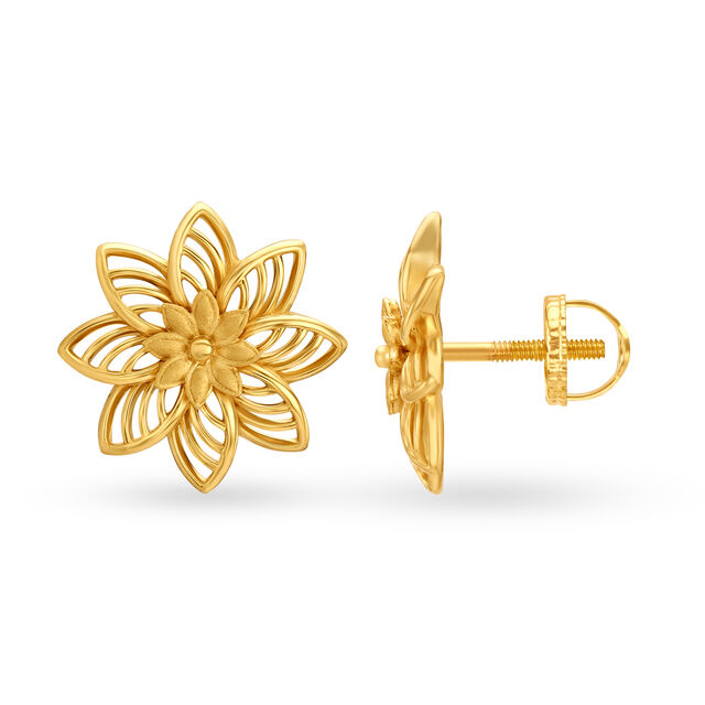 Graceful Floral Gold Stud Earrings,,hi-res image number null
