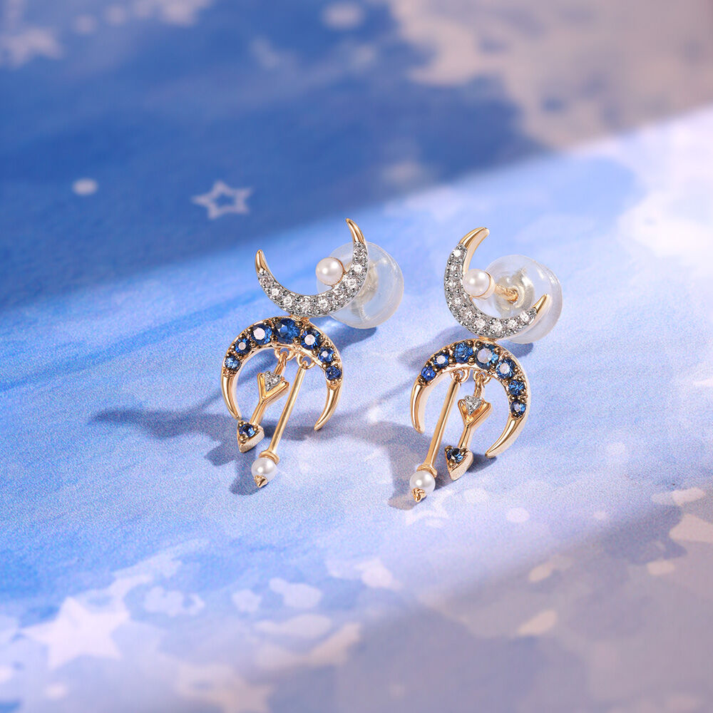 Moonstruck Merriment Diamond and Blue Sapphire Drop Earring