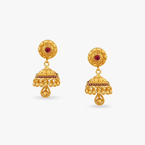 Temple Dome Gold Jhumka Earrings