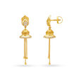 Leaf Motif Hanging Gold Jhumka Earrings,,hi-res image number null